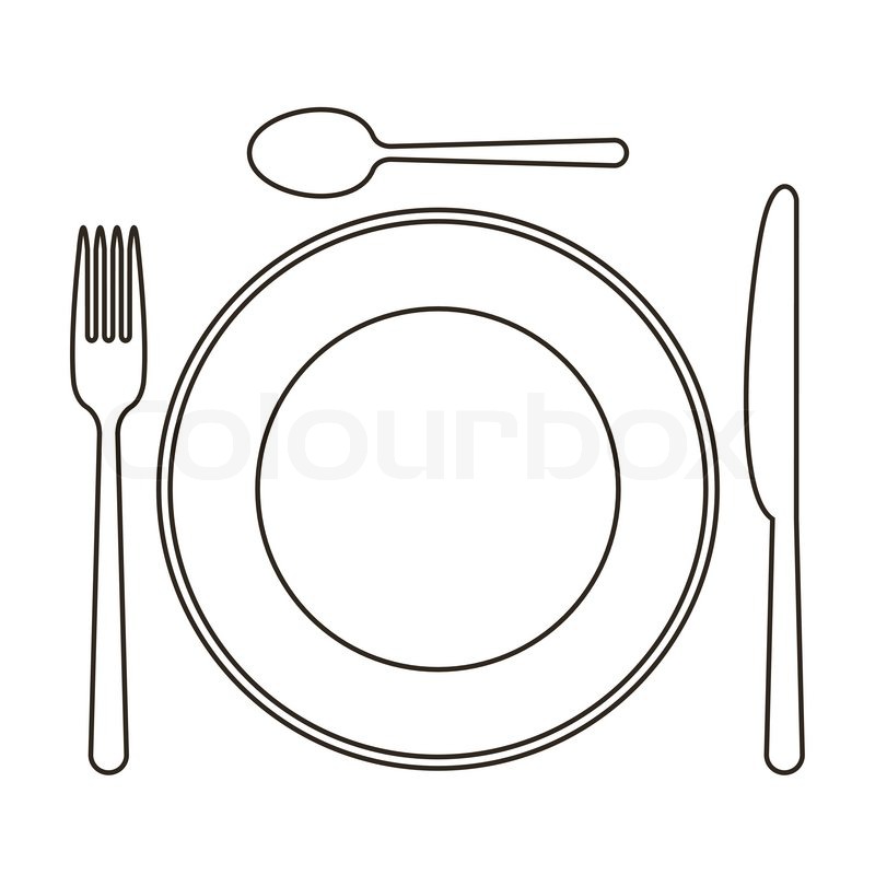 800x800 plate, knife, spoon and fork stock vector colourbox - Knife And Fork Drawing