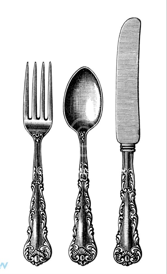 570x933 silverware wall art - Knife And Fork Drawing