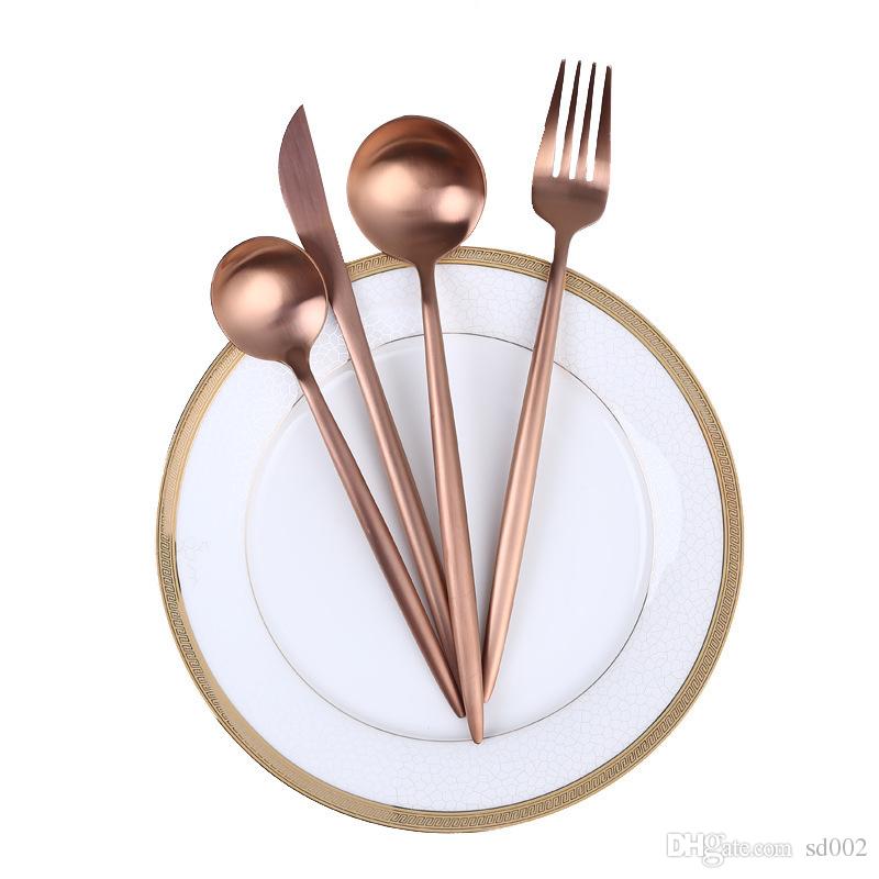 800x800 stainless steel wire drawing western tableware sets rose golden - Knife And Fork Drawing