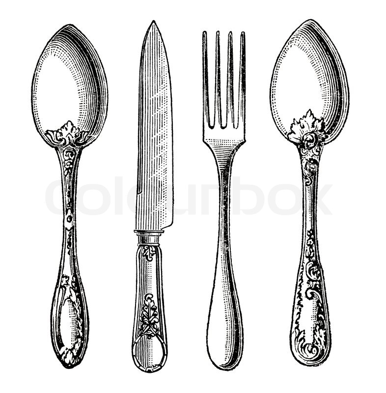 786x800 vintage silverware knife, fork, and stock photo colourbox - Knife And Fork Drawing