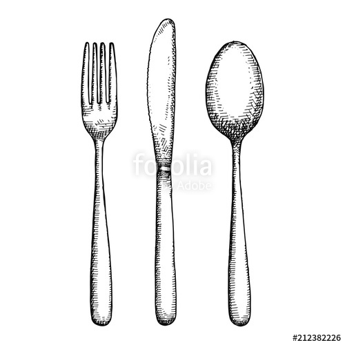 500x500 cutlery hand drawing vector isolated spoon fork and knife stock - Knife And Fork Drawing