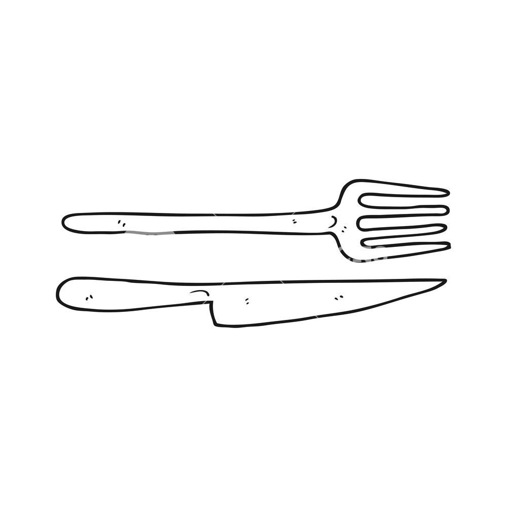 1000x1000 freehand drawn black and white cartoon knife and fork royalty free - Knife And Fork Drawing