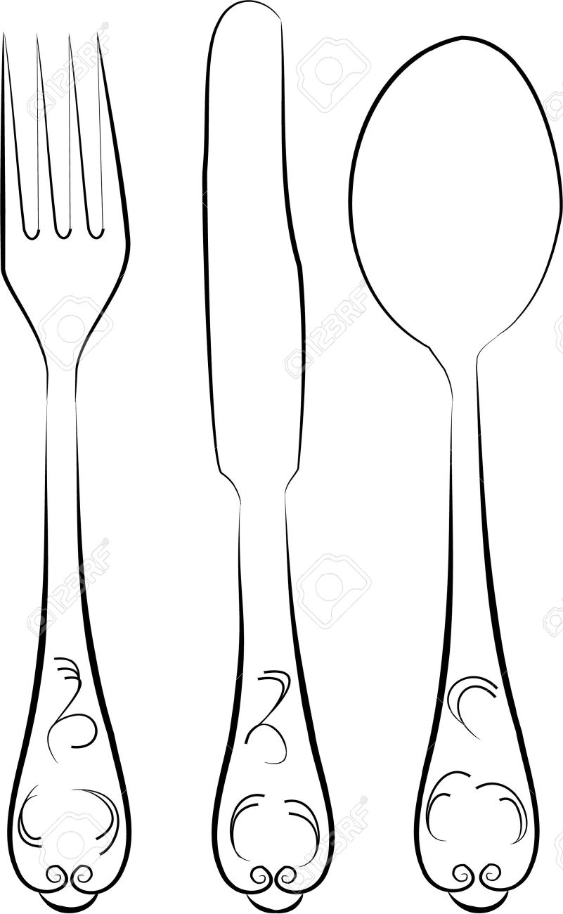 801x1300 spoon drawing fork knife for free download - Knife And Fork Drawing