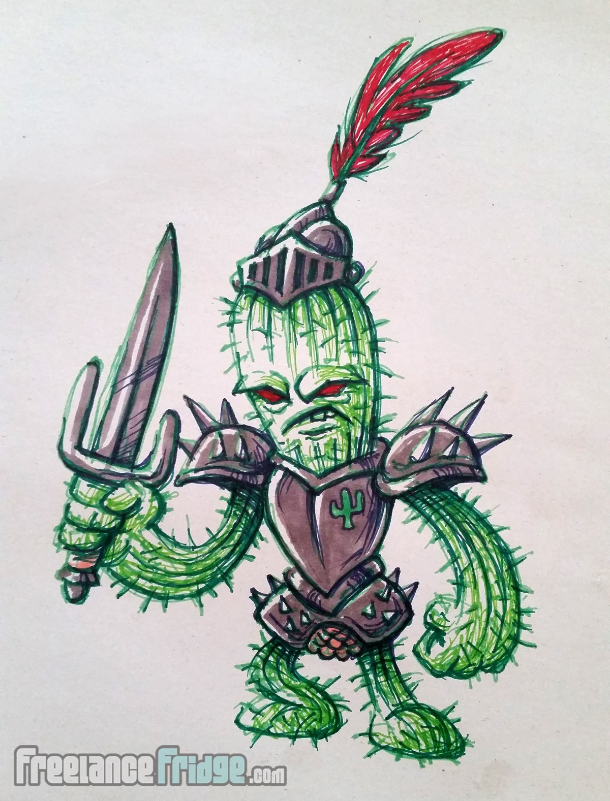 1200x1577 Cactus Knight Cartoon Sharpie Sketch Freelance Fridge - Knight Cartoon Drawing