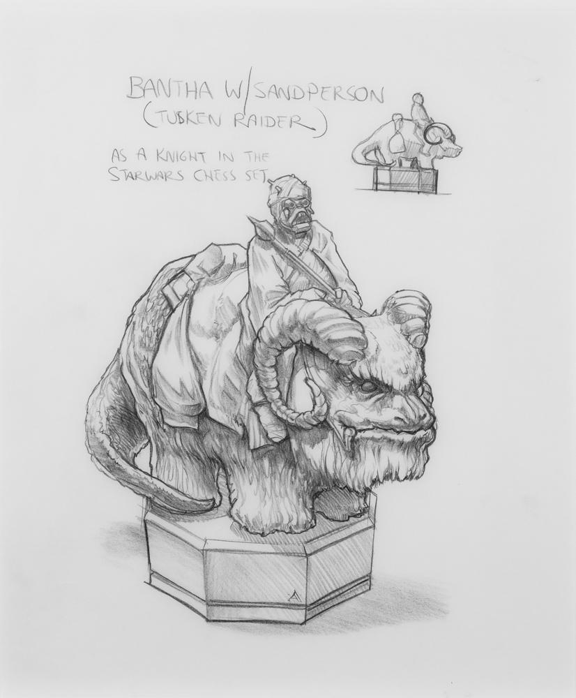 826x1000 john alvin star wars chess piece drawing of bantha w tusken - Knight Chess Piece Drawing