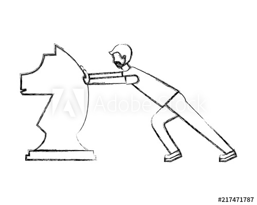 500x400 man pushing chess piece knight strategy vector illustration hand - Knight Chess Piece Drawing