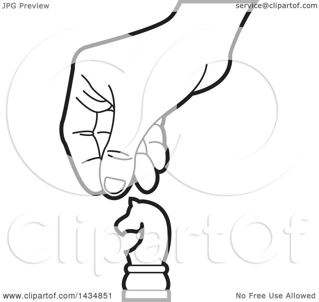1080x1024 clipart of a black and white hand moving a knight chess piece - Knight Chess Piece Drawing