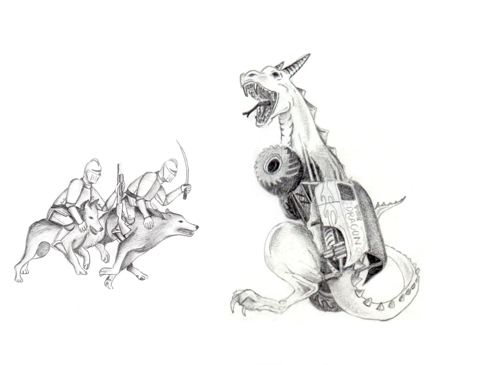 1600x1200 For Christmas, My Friend Asked Me To Draw Him Two Knights - Knight Fighting Dragon Drawing