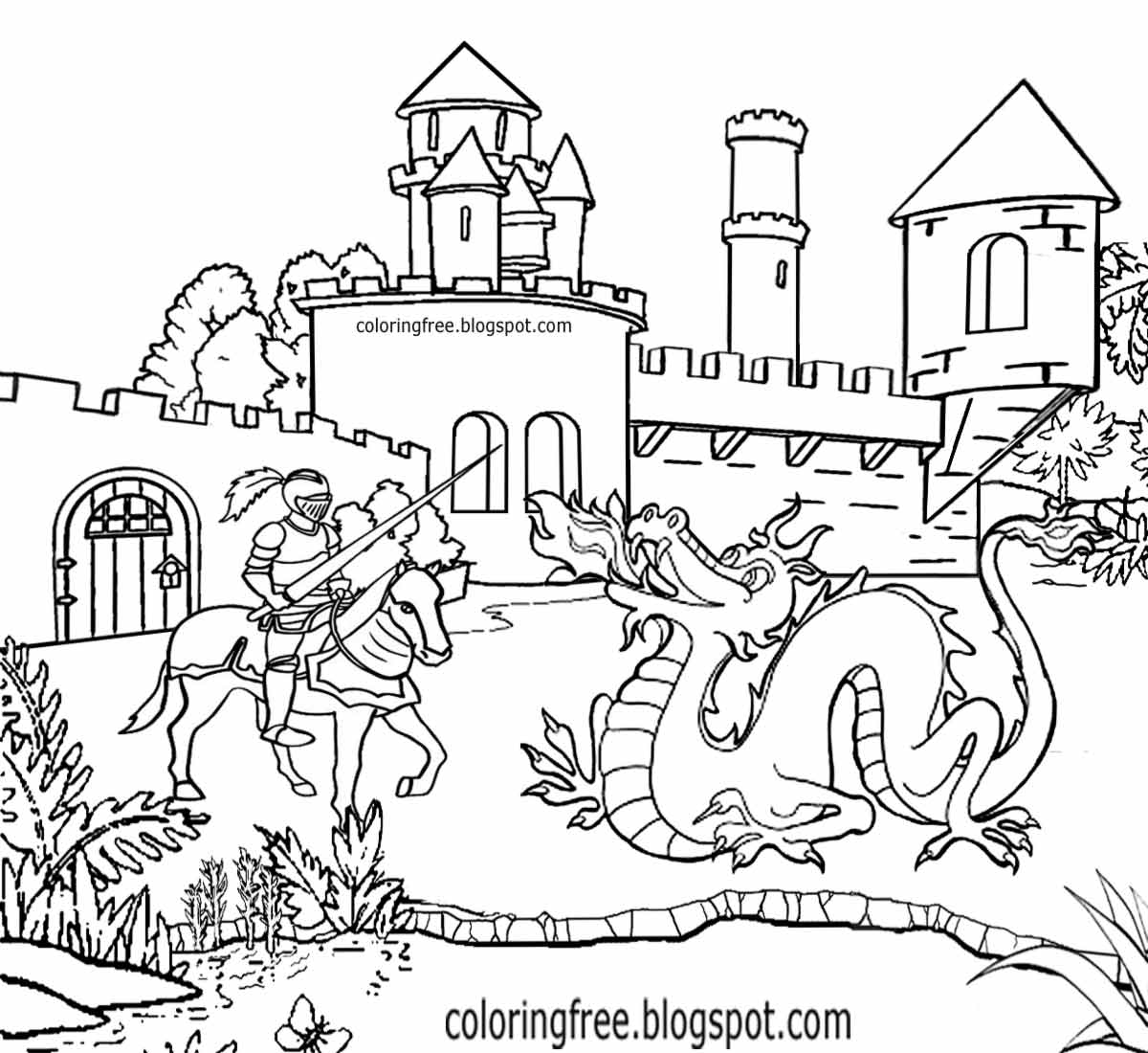 Knight and dragon coloring pages - castingloki