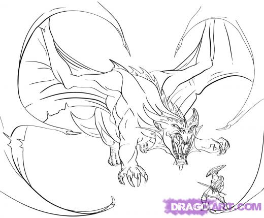 520x429 step how to draw a dragon slayer - Knight Fighting Dragon Drawing