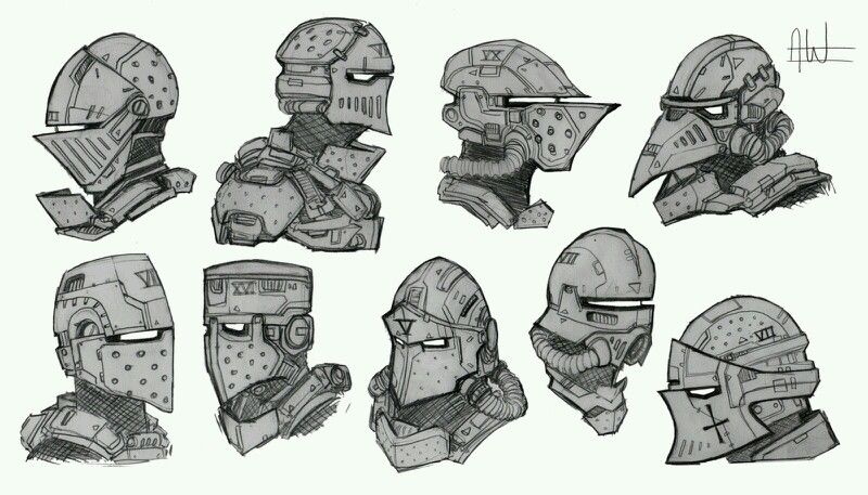 800x457 Sci Fi Knight Helmets Immanuel De - Knight Helmet Drawing