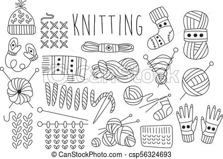 450x322 hand drawn vector set of icons for knitting related theme yarn - Knitting Drawing