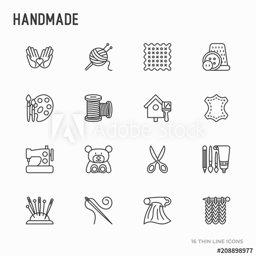 500x500 handmade thin line icons set sewing machine, knitting, needlework - Knitting Drawing