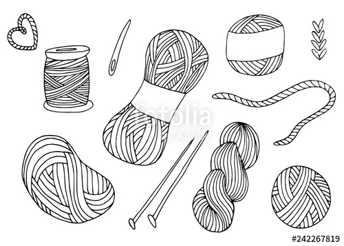 500x357 knitting yarn balls set in hand drawn style stock image - Knitting Drawing
