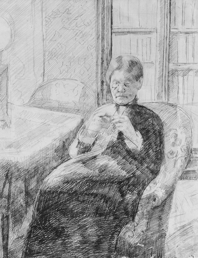 692x900 old woman knitting drawing - Knitting Drawing