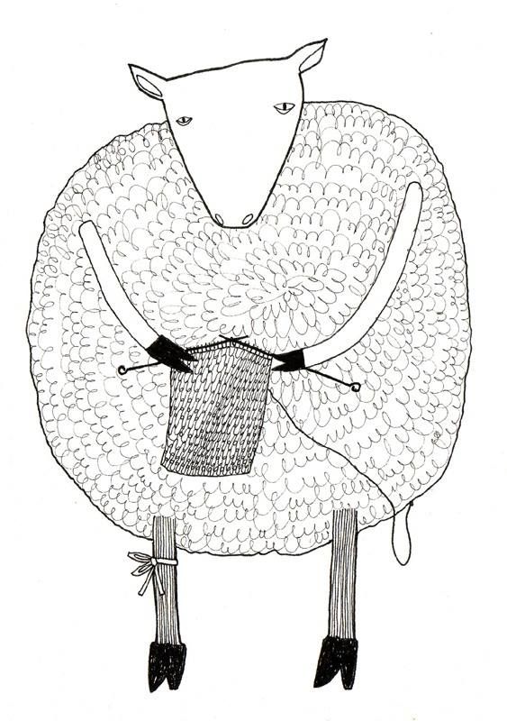 563x800 knitting sheep drawing, knit art - Knitting Drawing