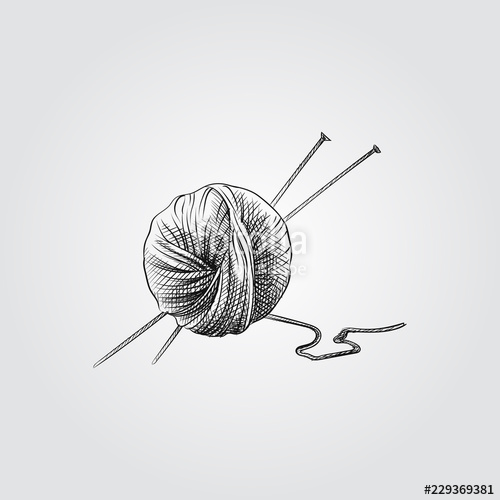 500x500 hand drawn ball of knitting wool and knitting needles sketch - Knitting Needles Drawing