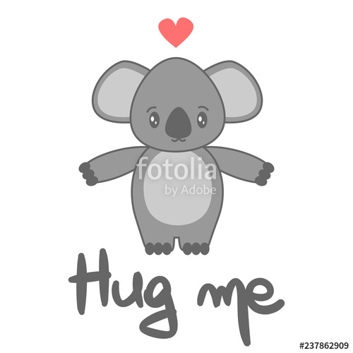 500x500 Cute Vector Hand Drawn Lettering Hug Me Card With Cartoon Lovely - Koala Bear Cartoon Drawing