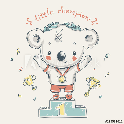 500x500 Cute Koala Bear Sports Champion Cartoon Hand Drawn Vector - Koala Bear Cartoon Drawing