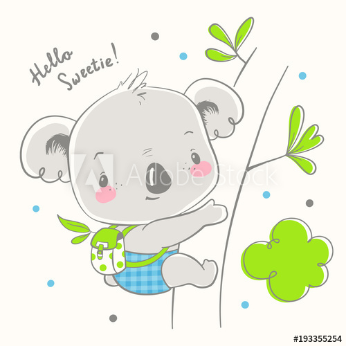 500x500 Cute Koala Baby Cartoon Hand Drawn Vector Illustration Can Be - Koala Cartoon Drawing
