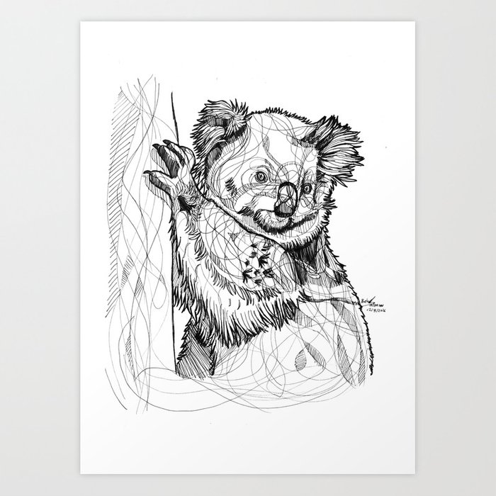 700x700 Abstract Koala Line Drawing Black And White Art Print - Koala Line Drawing