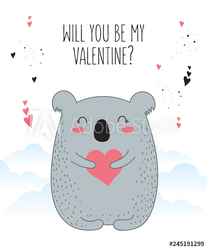 417x500 Vector Line Drawing Poster With Cute Koala And Heart - Koala Line Drawing