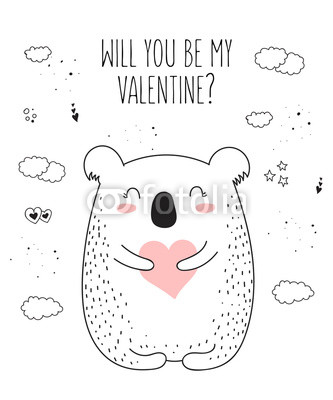 333x400 Vector Line Drawing Poster With Cute Koala And Heart Buy Photos - Koala Line Drawing