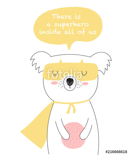 417x500 Vector Postcard With Line Drawing Superhero Koala With Cool Slogan - Koala Line Drawing