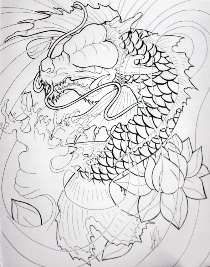 671x851 Dragon Koi - Koi Dragon Drawing