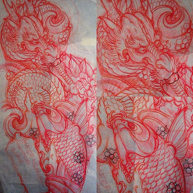 640x640 Dragon And Koi Fish Tattoo Drawing - Koi Dragon Drawing