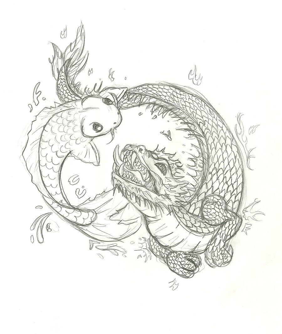 900x1066 Koi And Dragon Tattoo - Koi Dragon Drawing