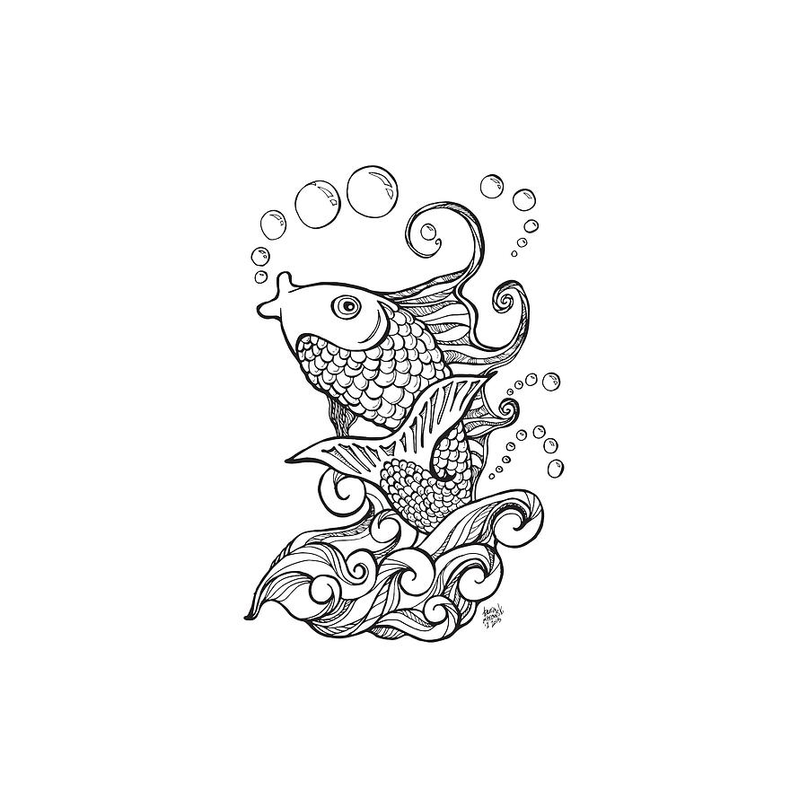 900x900 Koi Fish And Water Waves Drawing - Koi Drawing