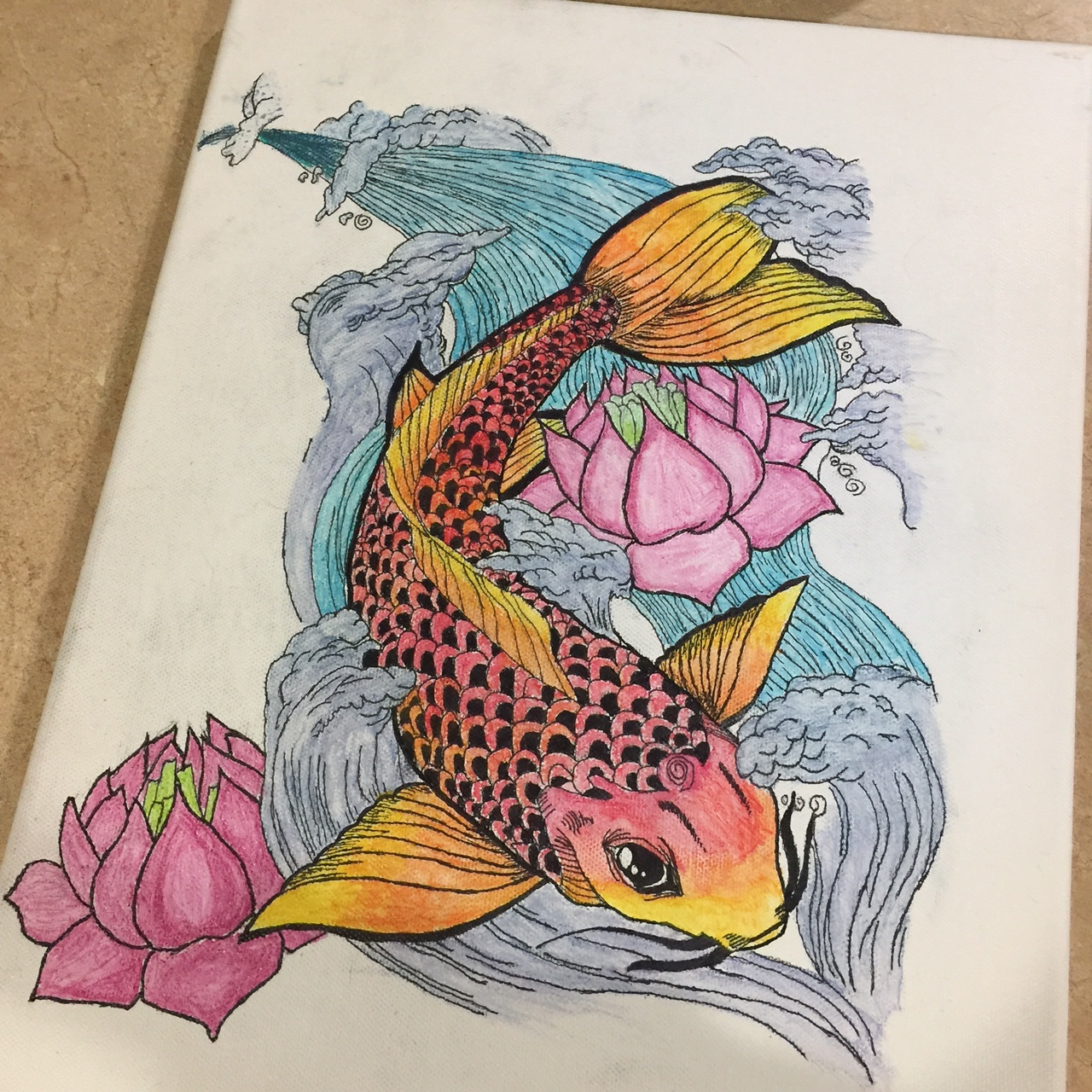 1280x1280 Koi Fish Drawing - Koi Drawing