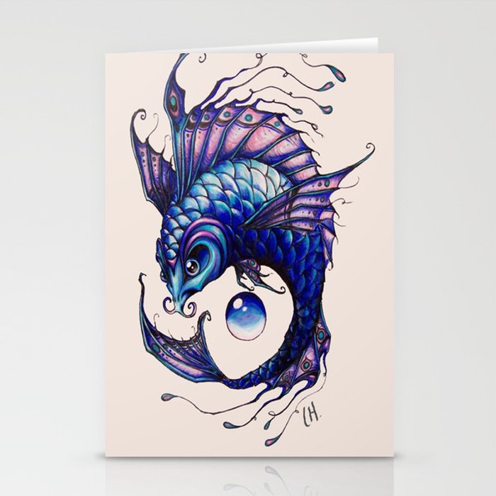 700x700 Purple Koi Fish Drawing Stationery Cards - Koi Drawing