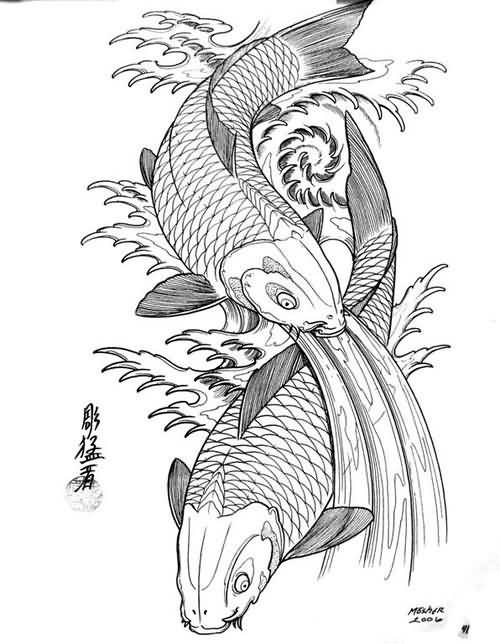 500x644 Draw A Beautiful Koi Fish Couple Tattoo Design - Koi Drawing Tattoo