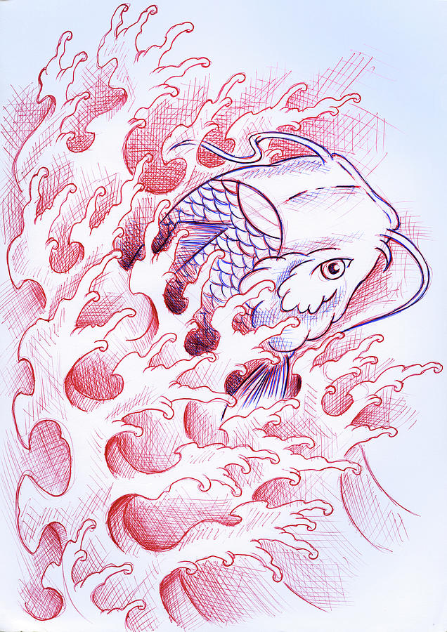 636x900 Koi Tattoo Sketch Drawing - Koi Drawing Tattoo