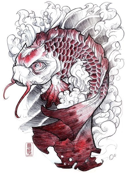 439x604 Amazing Koi Tattoo Design - Koi Drawing Tattoo