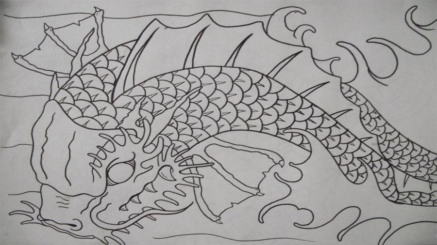 900x506 Huge Collection Of 'dragon Fish Drawing' Download More Than - Koi Fish Dragon Drawing