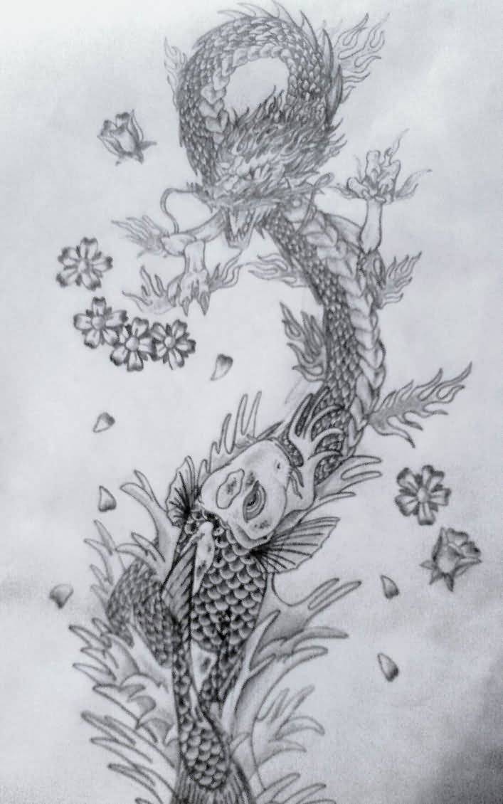 707x1130 Incredible Dragon Koi Fish Tattoo Design - Koi Fish Dragon Drawing