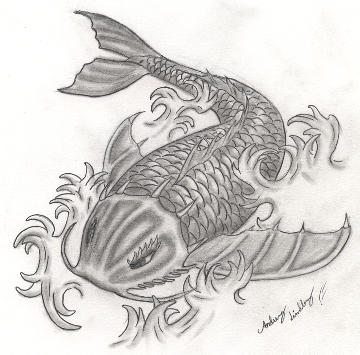 742x732 Koi Fish Dragon Drawing Color - Koi Fish Dragon Drawing