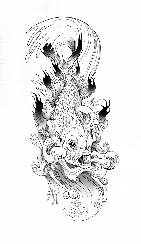 577x1000 Koi Fish Dragon Drawing - Koi Fish Dragon Drawing