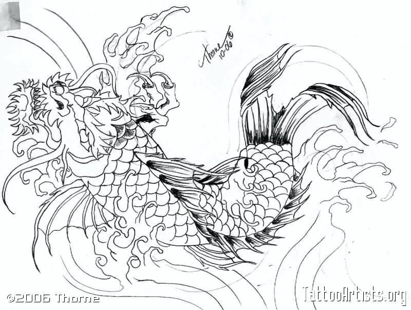 Koi Fish Dragon Drawing at PaintingValley.com | Explore collection of ...