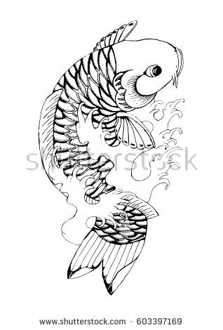 318x470 Koi Fish Tattoo Color Blue Drawing At Free For Personal Use - Koi Fish Dragon Drawing