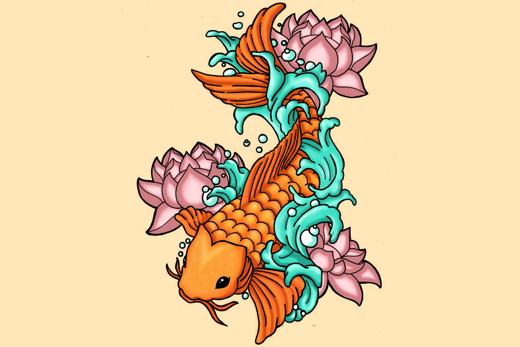 520x347 Koi Fish Tattoos Meaning Color, Direction, And More Tatring - Koi Fish Dragon Drawing