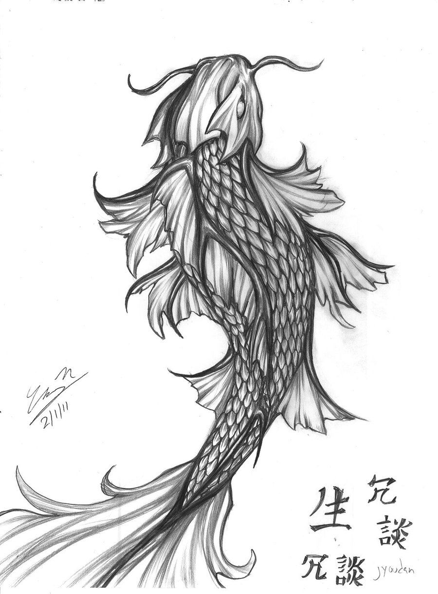 900x1219 Koi Fish Tatto Complete - Koi Fish Dragon Drawing