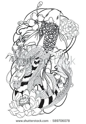 326x470 simple fish outline simple fish outline koi fish kite template - Koi Fish Dragon Drawing