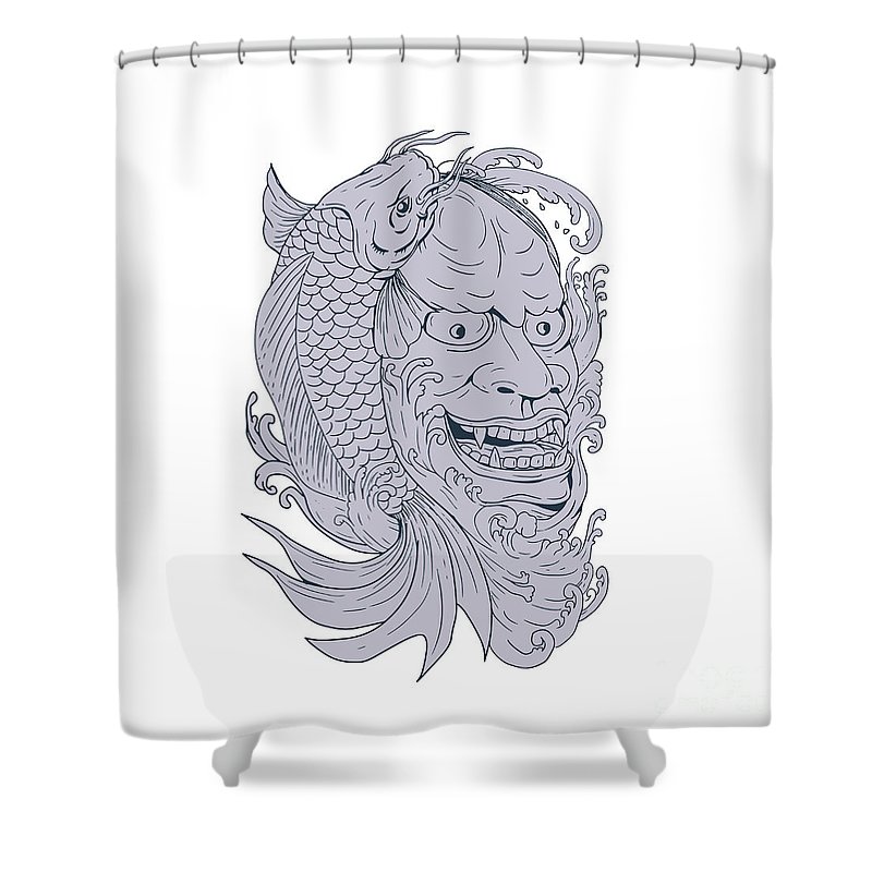 800x800 hannya mask and koi fish drawing shower curtain for sale - Koi Fish Drawing