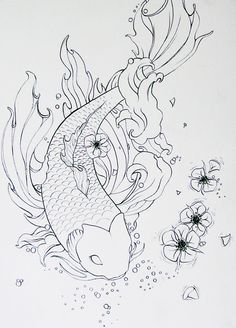 236x328 Koi Fish Drawing Outline - Koi Fish Drawing