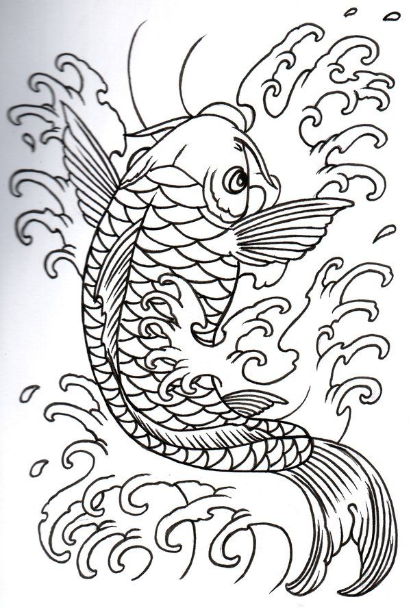600x888 Carp Drawing Outline For Free Download - Koi Fish Drawing Outline