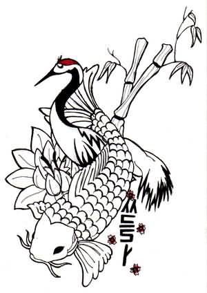 300x424 Nice Draw Black Outline Koi Fish Tattoo Design - Koi Fish Drawing Outline